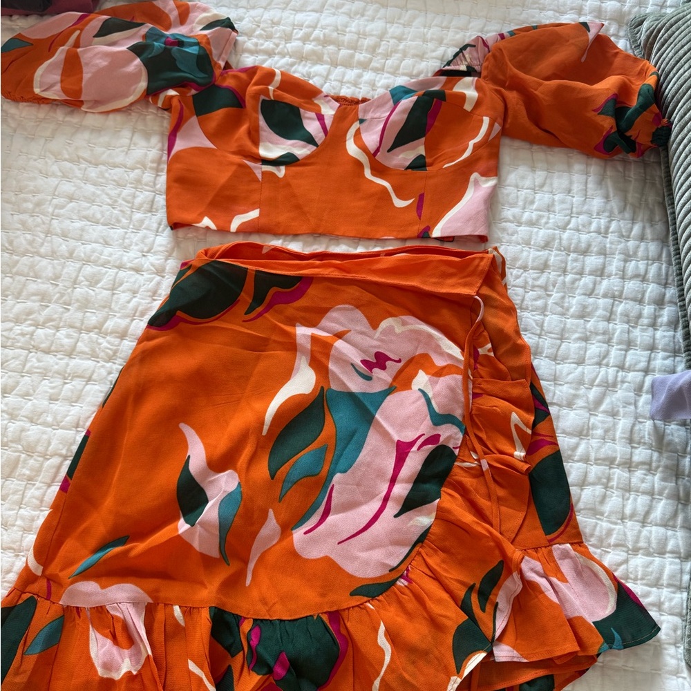 Reformation Orange Floral Two-Piece Set